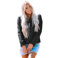 Black Solid Faux Leather Zipper Slim Fit Bomber Jacket - L thumbnail