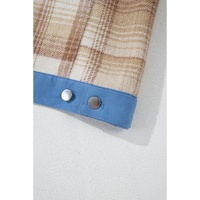 Light French Beige Plaid Patchwork Flap Detail Button Up Shacket - L thumbnail