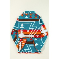 Sky Blue Aztec Printed Lapel Bell Sleeve Jacket - M thumbnail