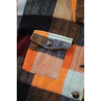 Orange Plaid Print Flap Pocket Long Jacket - S thumbnail