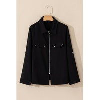 Black Collar Tab Sleeve Zip Up Flap Detail Jacket - 2XL thumbnail