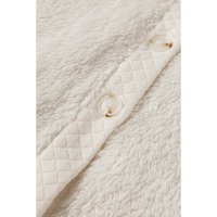 White Solid Color Quilted Sherpa Patchwork Button Up Shacket - S thumbnail