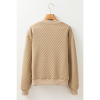Pale Khaki Solid Geometric Textured Baseball Collar Jacket - L thumbnail