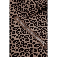 Leopard Zipped Notch Collar Short Jacket - L thumbnail