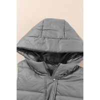 Dark Grey Hooded Long Quilted Vest Coat - S thumbnail