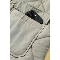 Grass Green Quilted Long Vest Jacket with Pockets - S thumbnail