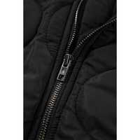 Black Quilted Drawstring Hooded Zip Up Puffer Vest - M thumbnail