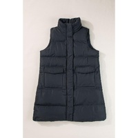 Black Windproof Longline Full Zipper Puffer Vest with Pockets - M thumbnail