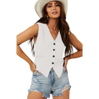 White Solid Color Button up V Neck Suit Vest - S thumbnail