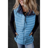 Sky Blue Plush Collared Quilted Zipped Puffer Vest - XL thumbnail
