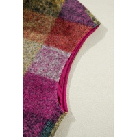 Multicolor Plaid Print Side Pockets Zipped Loose Vest - XL thumbnail