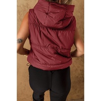 Clay Zip-up Side Pockets Hooded Puffer Vest - S thumbnail