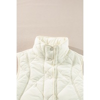 Beige Quilted High Neck Button Up Pocket Vest Coat - M thumbnail
