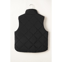 Black Quilted High Neck Button Up Pocket Vest Coat - L thumbnail