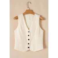 White Slim Fit Buttoned V Neck Vest - XL thumbnail