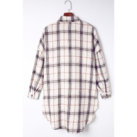 Azura Exchange White Oversized Plaid Pattern Shacket with Slits - M thumbnail