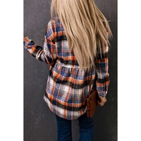 Multicolor Plaid Button Down Ruffled Shirt Jacket - L thumbnail