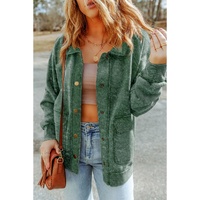 Green Vintage Washed Flap Pocket Button Shacket - L thumbnail