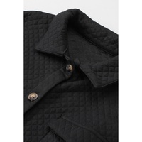 Black Retro Quilted Flap Pocket Button Shacket - L thumbnail