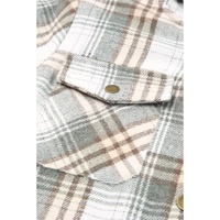 Gray Plaid Pattern Sherpa Lined Hooded Shacket - M thumbnail