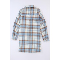 Sky Blue Plaid Flap Pocket Long Sleeve Shacket - 2XL thumbnail