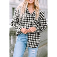 Black Plaid Print Chest Pockets Buttoned Tunic Shacket - S thumbnail