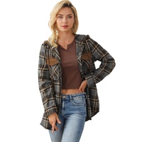 Contrast Hooded Drawstring Plaid Shacket - S thumbnail