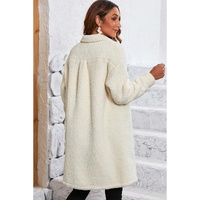 Beige Contrast Flap Pocket Single Breasted Teddy Coat - XL thumbnail