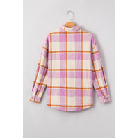 Purple Corduroy Pockets Brushed Checkered Shacket - M thumbnail