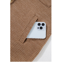 Dark Khaki Solid Color Corduroy Buttoned Long Sleeve Shacket - S thumbnail