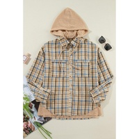Ashleigh Blue Waffle Knit Patchwork Hooded Plaid Shacket - S thumbnail