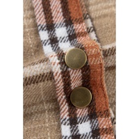 Khaki Plaid Colorblock Patchwork High Low Shacket - L thumbnail