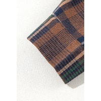 Brown Plaid Print Chest Pockets Buttoned Shirt Jacket - S thumbnail