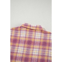 Pink Plaid Print Chest Pocket Long Sleeve Shacket - M thumbnail