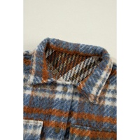 Cinnamon Plaid Print Chest Pockets Turn Down Collar Shacket - XL thumbnail