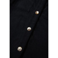 Black Hooded Drawstring Pockets Corduroy Shacket - L thumbnail