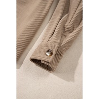 Pale Khaki Hooded Drawstring Pockets Corduroy Shacket - S thumbnail