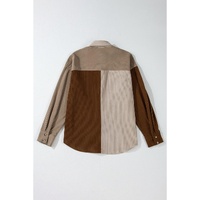 Brown Color Block Chest Pockets Buttoned Corduroy Shacket - L thumbnail