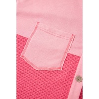Peach Blossom Two Tone Contrast Waffle Knit Buttoned Loose Shacket - S thumbnail