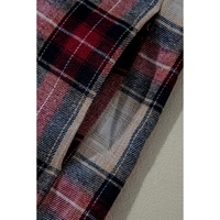 Red Plaid Print Chest Pocket Buttoned Hooded Shacket - M thumbnail