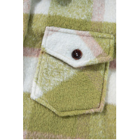 Sage Green Plaid Print Buttoned Flap Pockets Baggy Shacket - L thumbnail