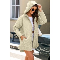 Beige Quilted Snap Button Hooded Coat - L thumbnail