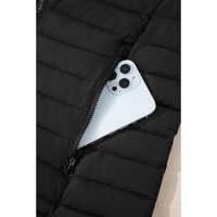 Black Solid Color Quilted Zip-up Puffer Jacket - L thumbnail