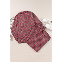 Red Plaid Printed Shirt and Pants Plus Size Lounge Set - 3X thumbnail