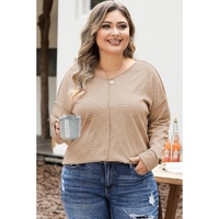 Khaki Plus Size Textured Drop Shoulder Exposed Seam Top - 1X thumbnail