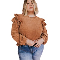 Brown Plus Size Solid Ruffled Tiered Long Sleeve Top - 1X thumbnail