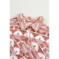 Pink Plus Size Aztec Print Chest Pocket Shacket - 1X thumbnail