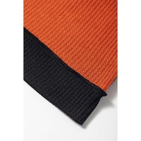 Black Orange Colorblock Leopard Patchwork Waffle Knit Plus Size Top - 1X thumbnail