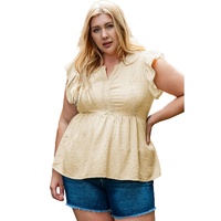 Golden Fleece Plus Size Swiss Dot Lace Trim Split Neck Babydoll Top - 1X thumbnail