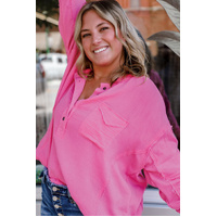 Bonbon Half Buttons Chest Pocket Drop Sleeve Plus Size Top - 1X thumbnail